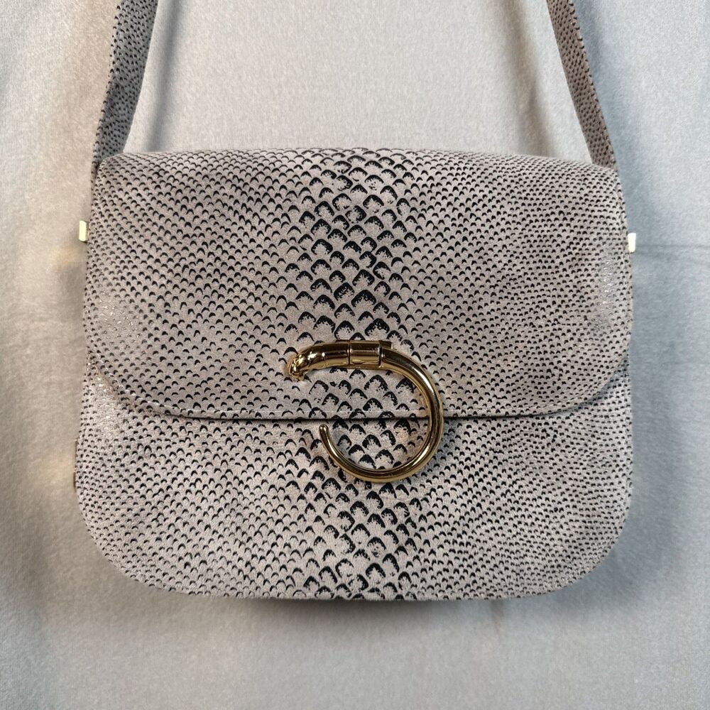 Vintage Ashneil Suede Designer Purse Handbag Exotic Pattern Gray Snake